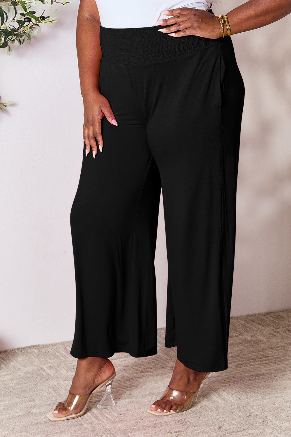 Pantalón ancho de talle alto fruncido de cuerpo entero Double Take