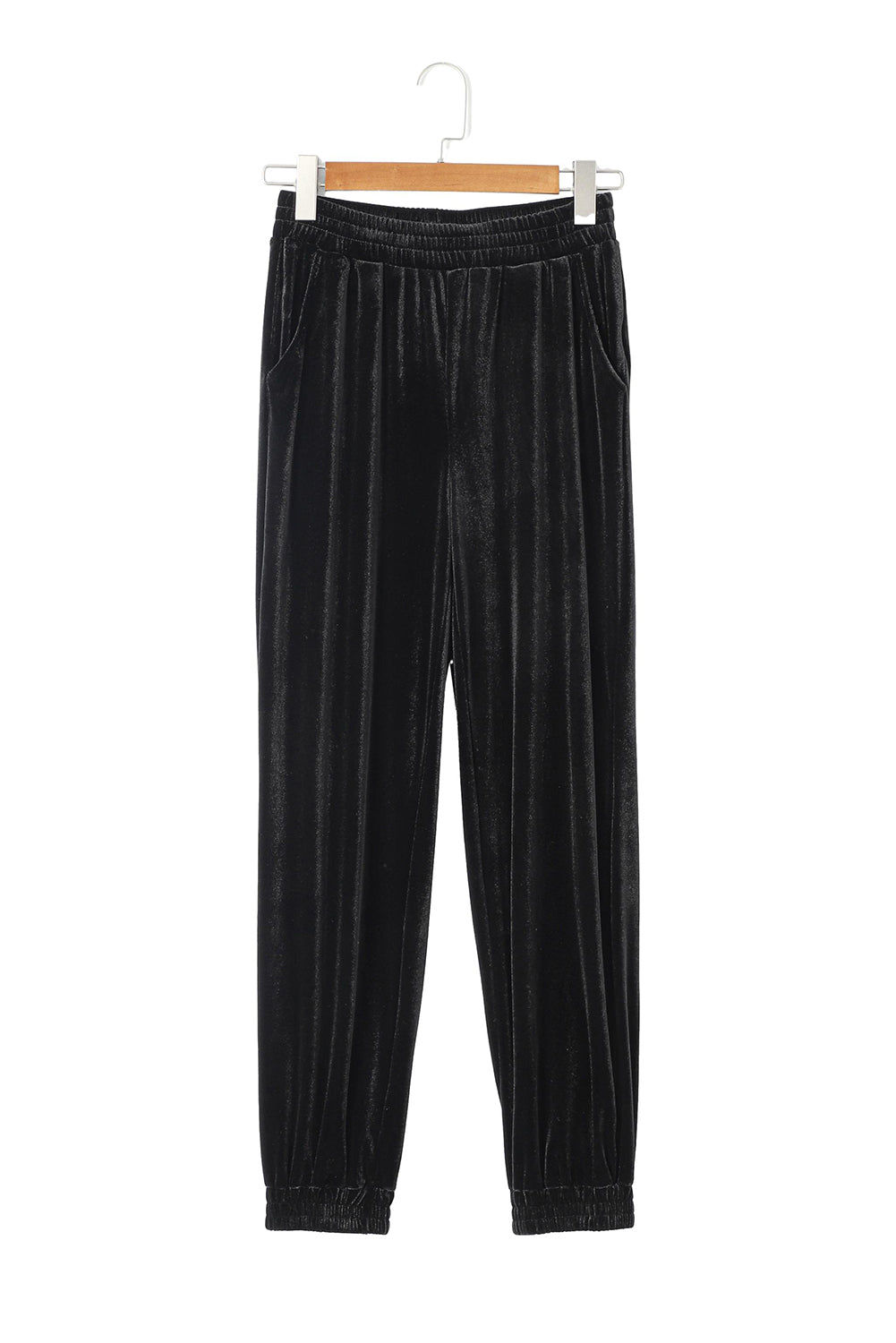 Women's Black Vintage Pocket Velvet Jogger Pants