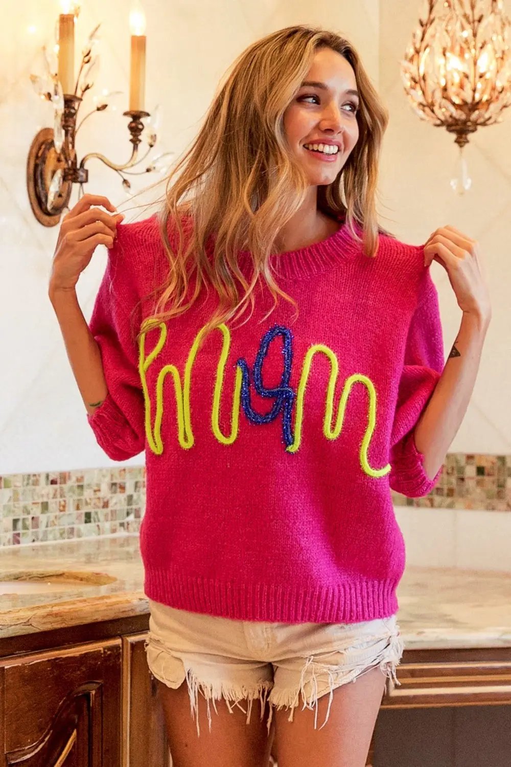 Pants Trendsi BiBi MOM Contrast Round Neck Sweater