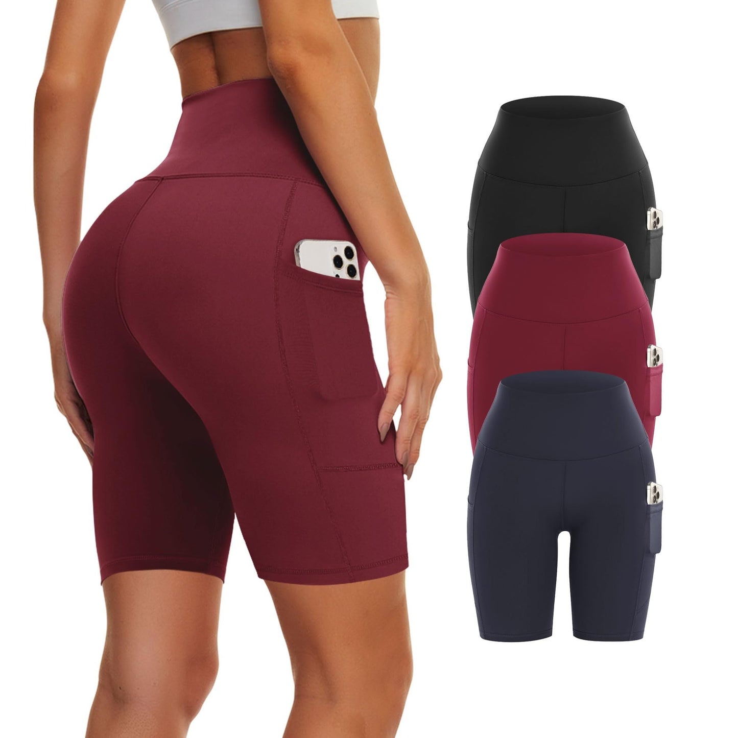 Paquete de 3 shorts ciclistas de yoga de cintura alta