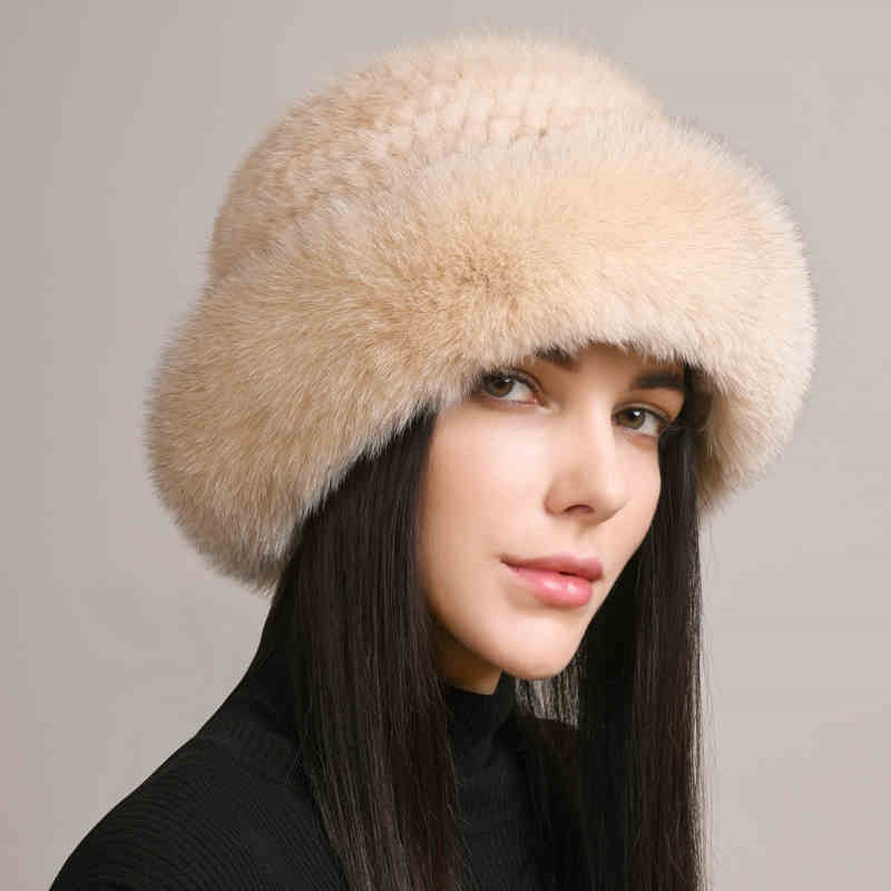 Gorro de invierno para mujer de pelo de visón – Gorro elegante y cálido de piel trenzada