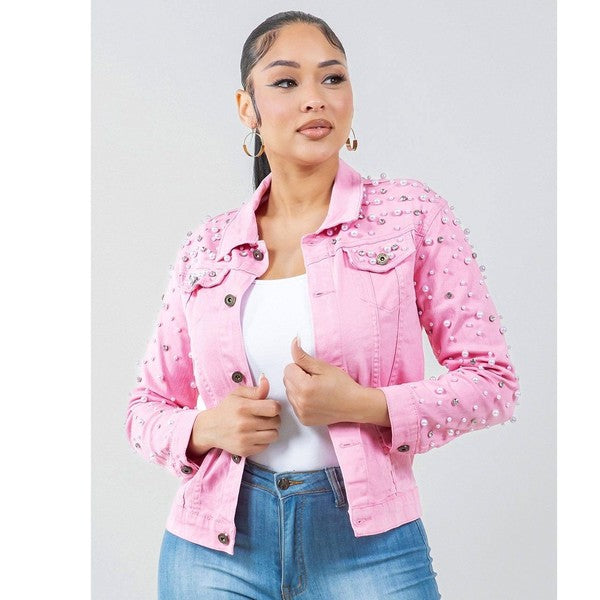 Chaqueta vaquera Radiant Pearls Rhinestone Deco Rosa Consulta la tabla de tallas en "más detalles"