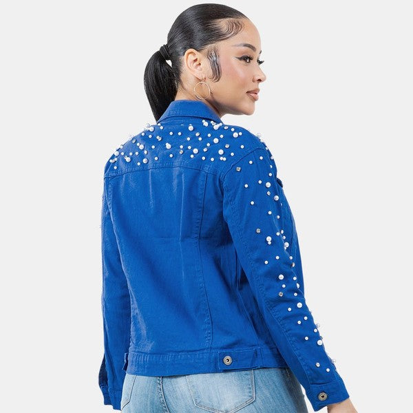Radiant Pearls Rhinestone Jacket Royal Blue See size chart under “more details”