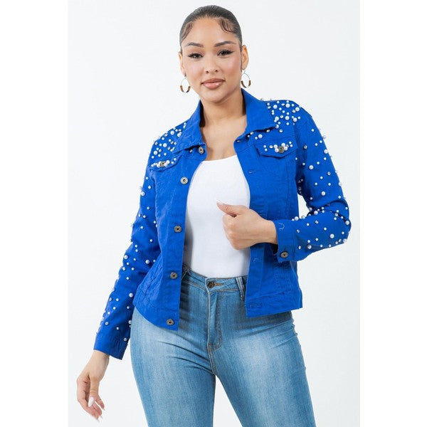 Radiant Pearls Rhinestone Jacket Royal Blue See size chart under “more details”