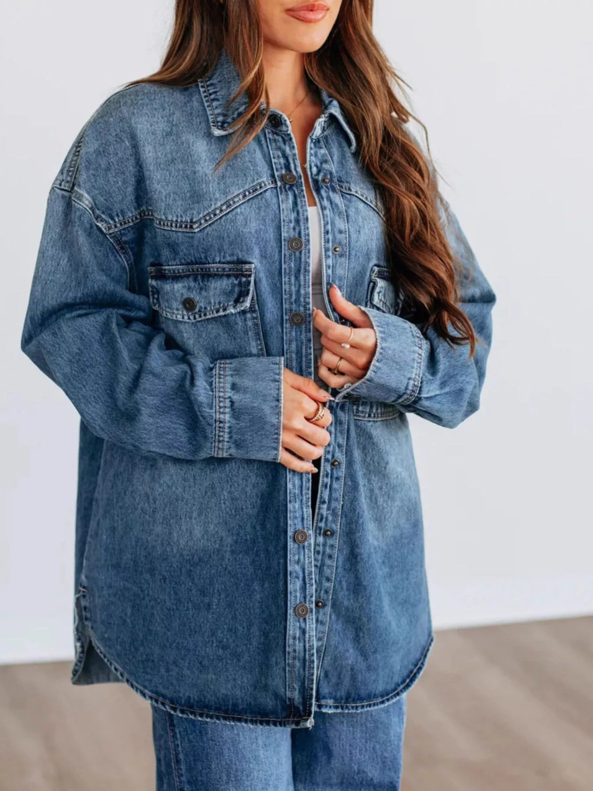 Snap Down Dropped Shoulder Denim Jacket