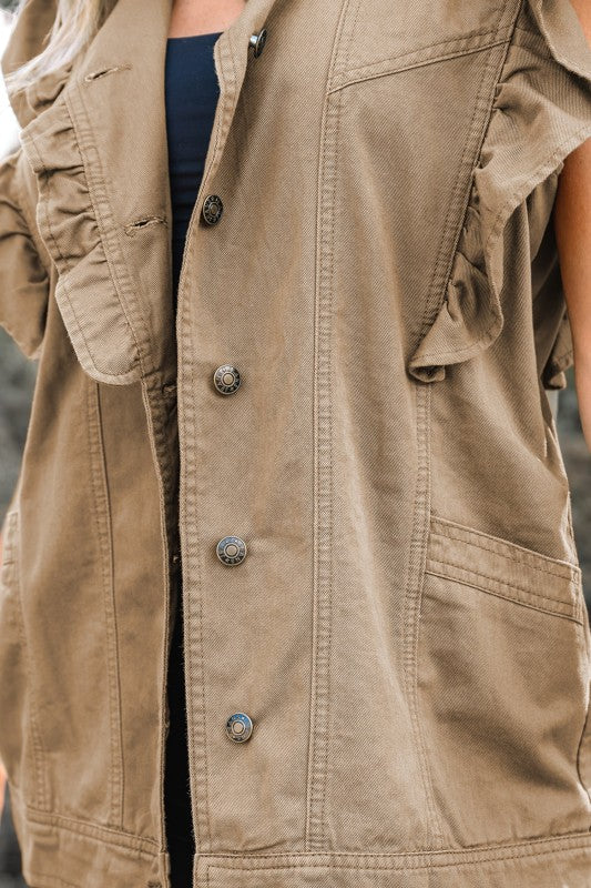 Denim Patchwork Ruffle Sleeve Jacket Vest See size chart under “more details”