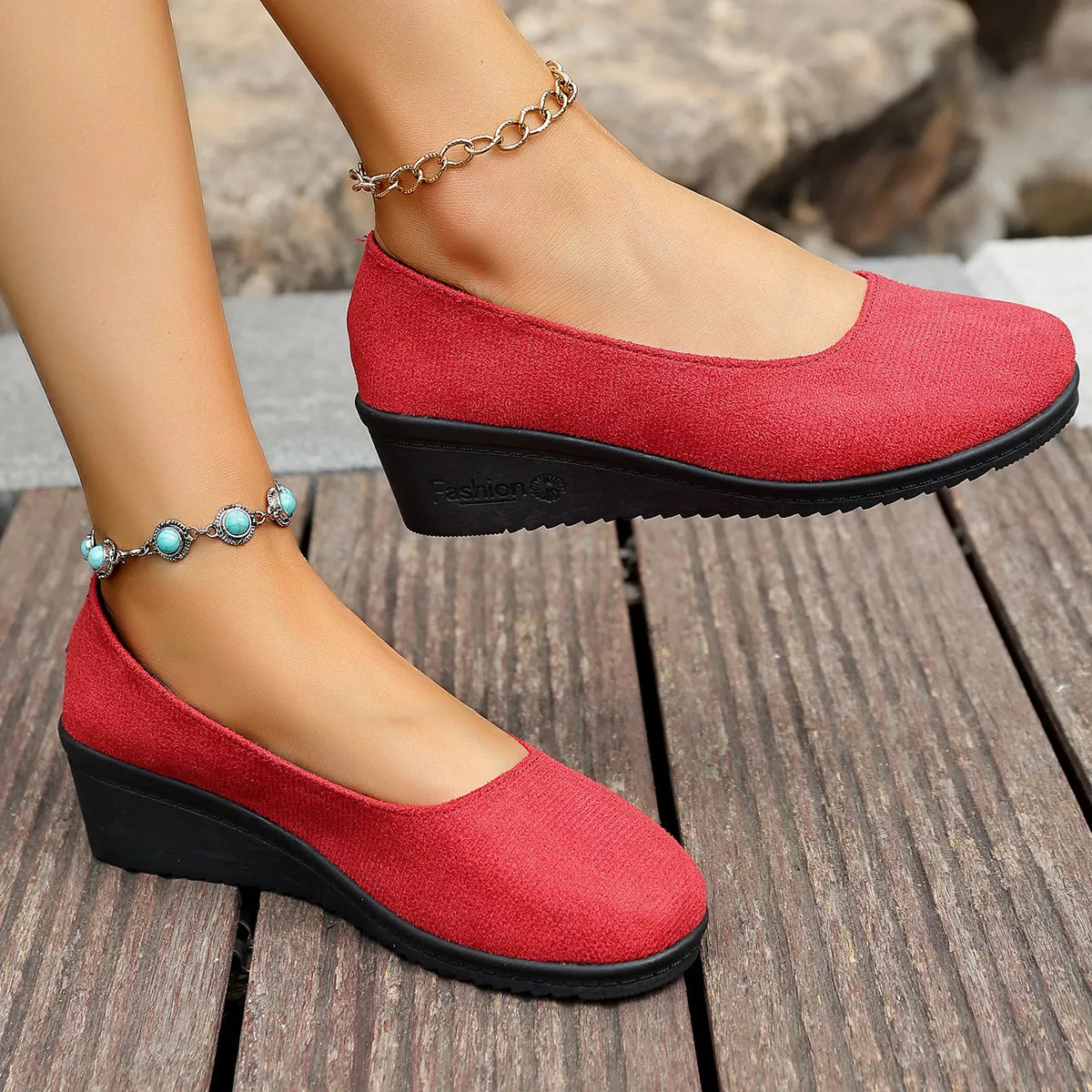 Mocasines sin cordones con tacón de cuña