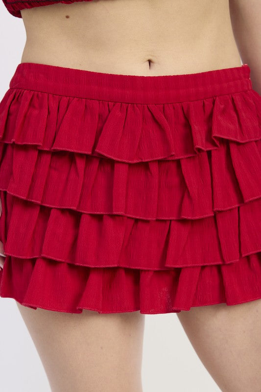TIERED RUFFLE MINI SKIRT