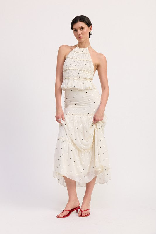 TIERED RUFFLE MIDI SKIRT