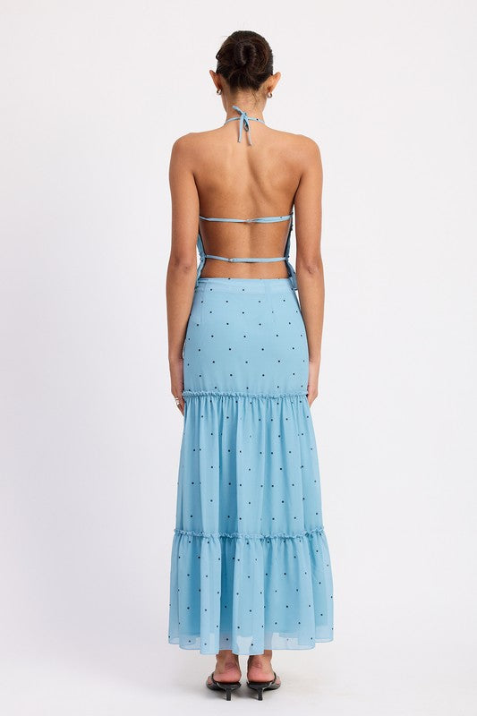 TIERED RUFFLE MIDI SKIRT