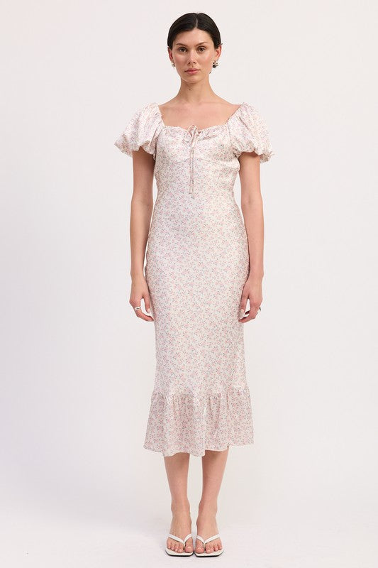FLORAL PUFF SLEEVE MIDI DRESS