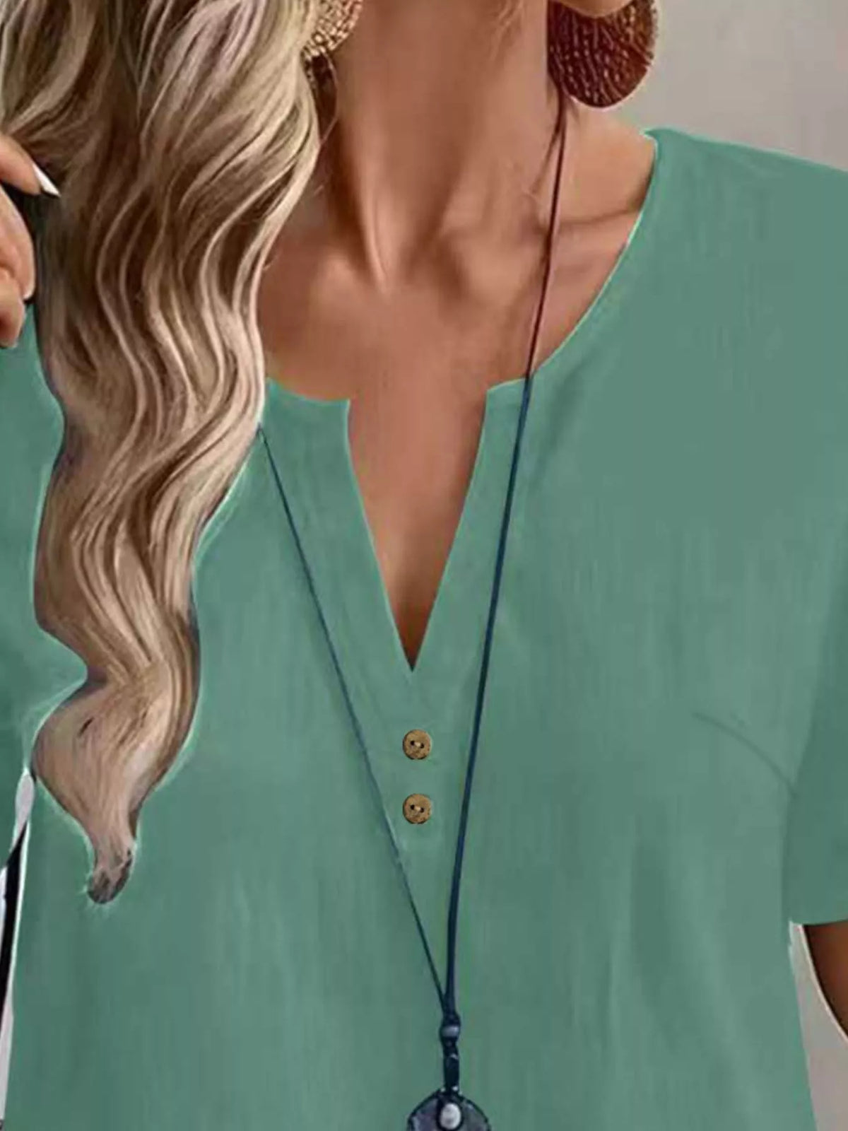 Notched Short Sleeve Blouse