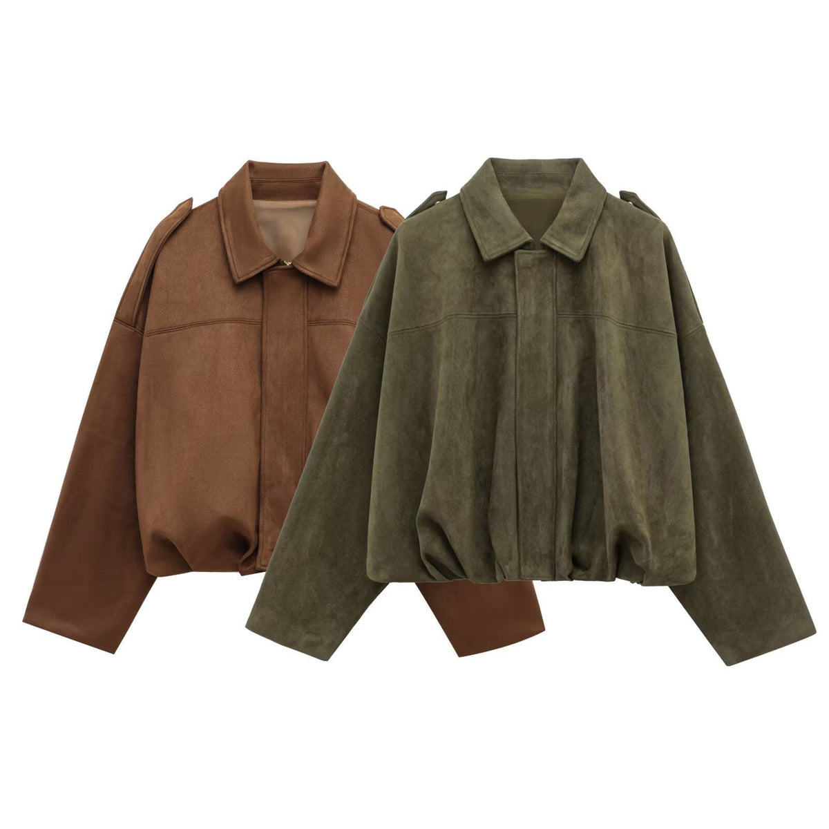 2025 Autumn And Winter European And American Bomber Jacket Bat Sleeve Zipper Loose Suede Texture Tops Women's Casual Tops Women