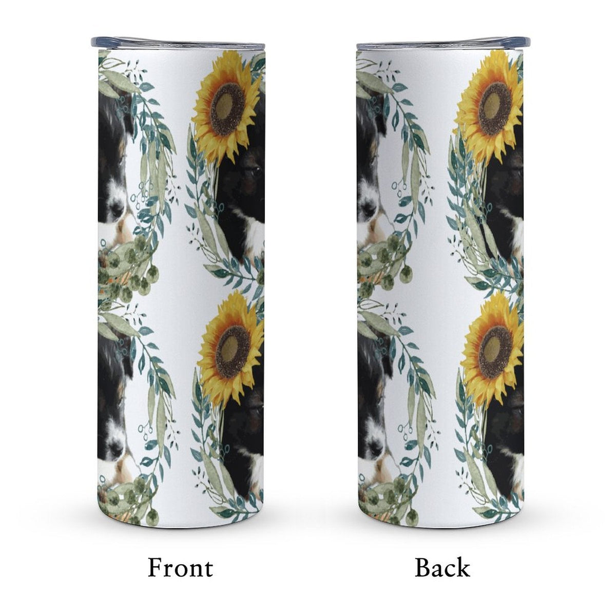 Cute Black Puppy with Sunflower 20oz Large Capacity Tumbler with Lid