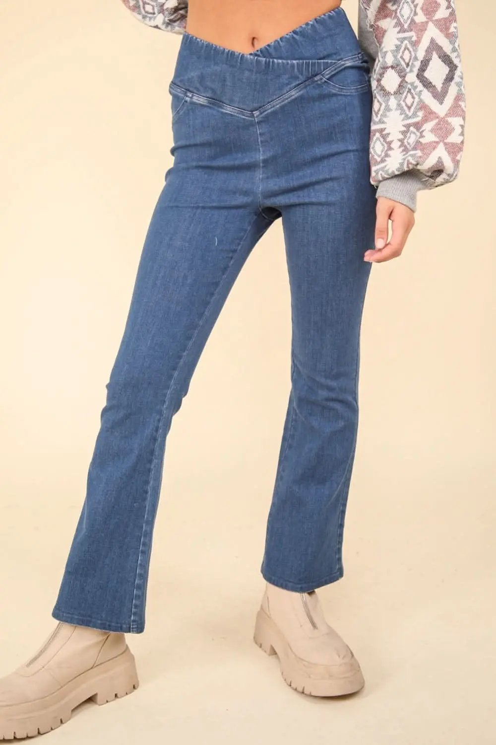 Trendsi Washed Denim Leggings Women's Crossover Style Comfort Fit