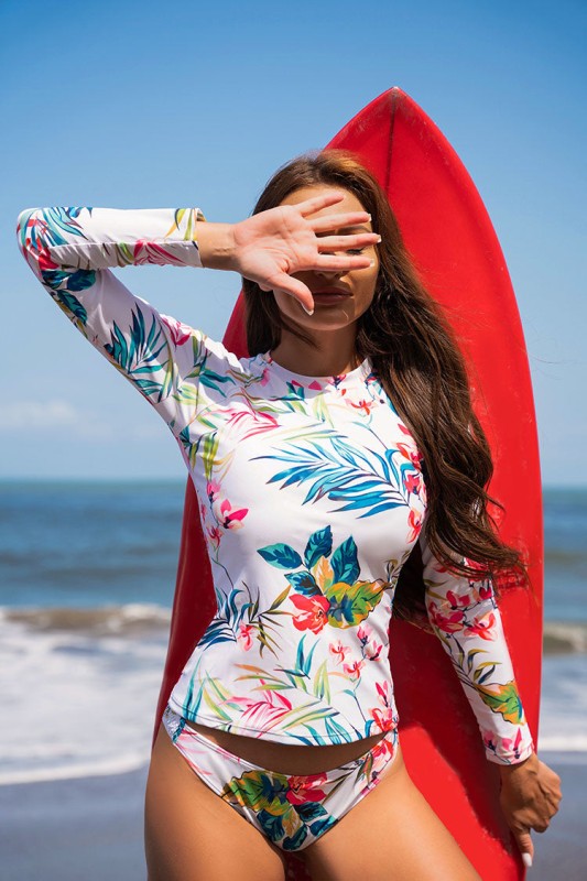 Protector de erupciones con estampado floral, manga larga, con abertura