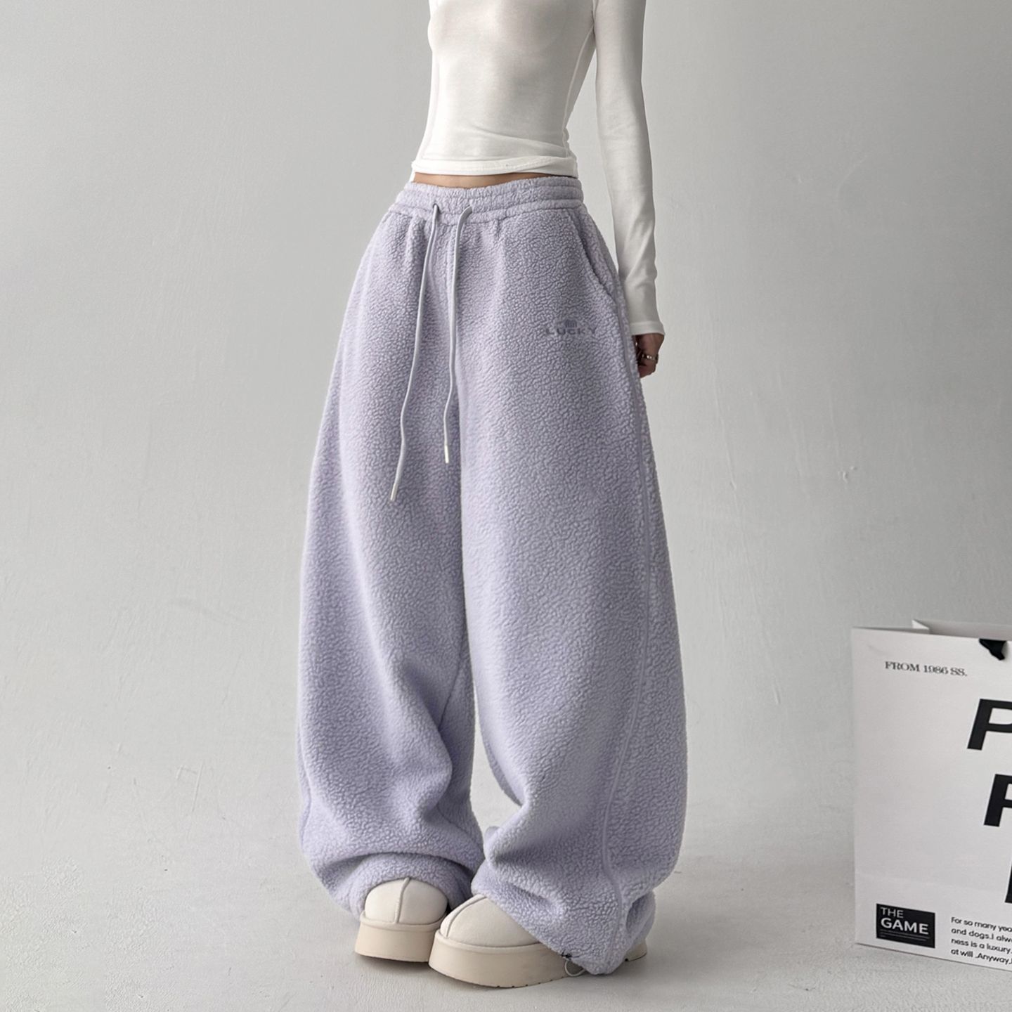 Womens Casual Loose-fitting Warm Extended-length Pants See size chart under “more details”
