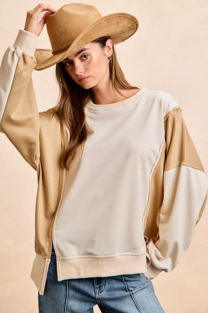 Top de Terry Francés Color Block BiBi con Detalle de Costura Abierta
