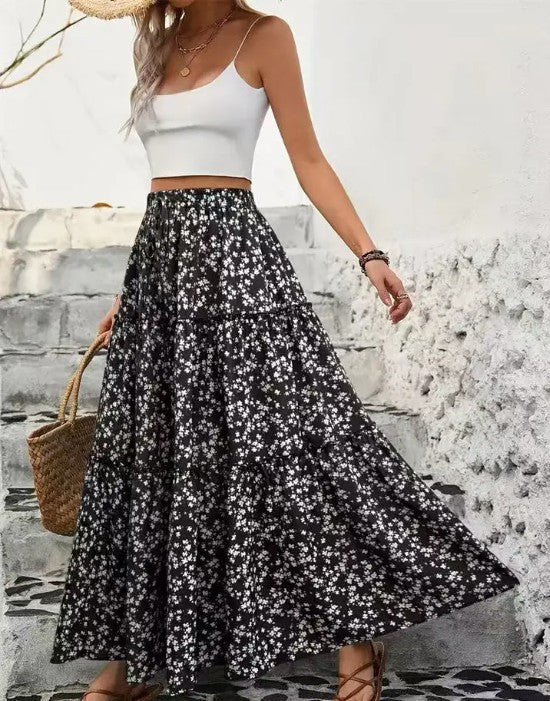 Floral tiered maxi skirt