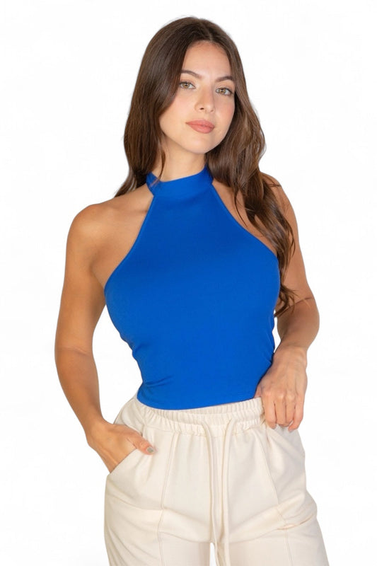Top Acanalado sin Espalda con Cuello Halter {BT5505}