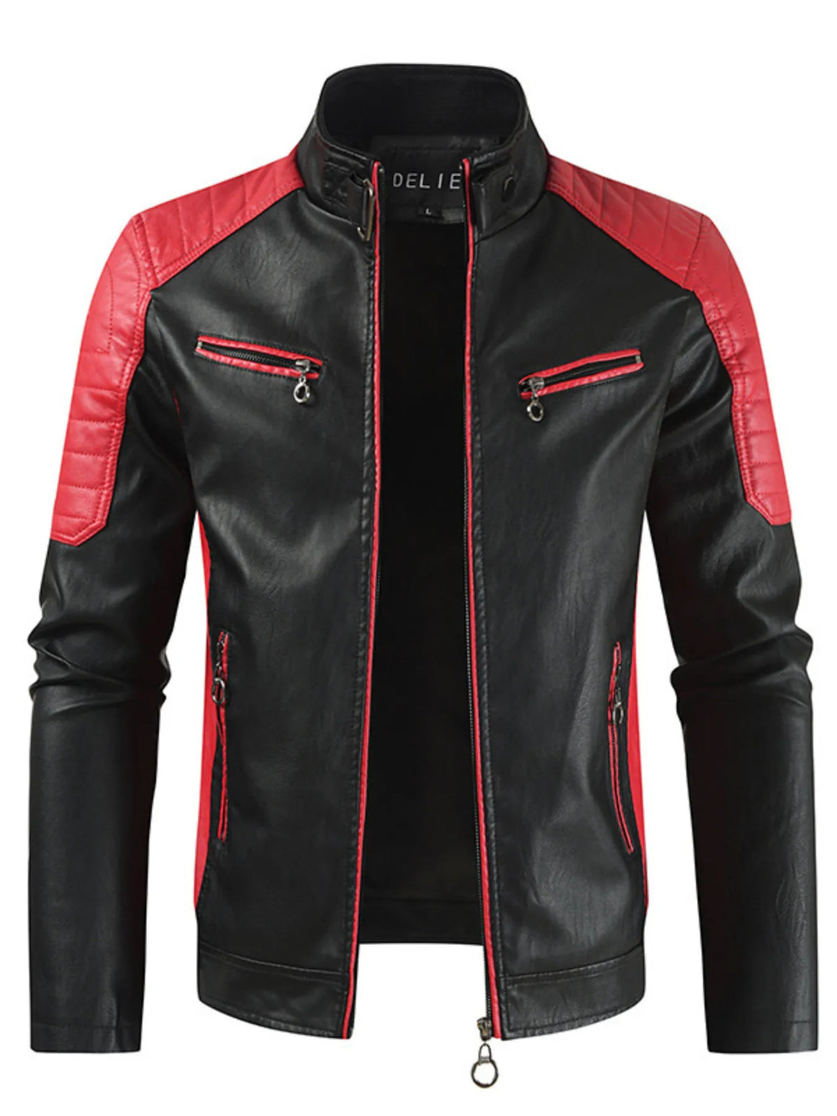 Men's Plus Size Color Block Leather Jacket
