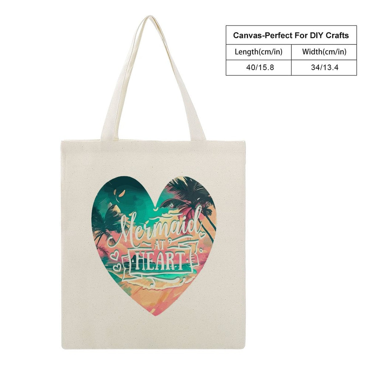 Mermaid at Heart Canvas Tote Bag - 13.4" x 15.8"