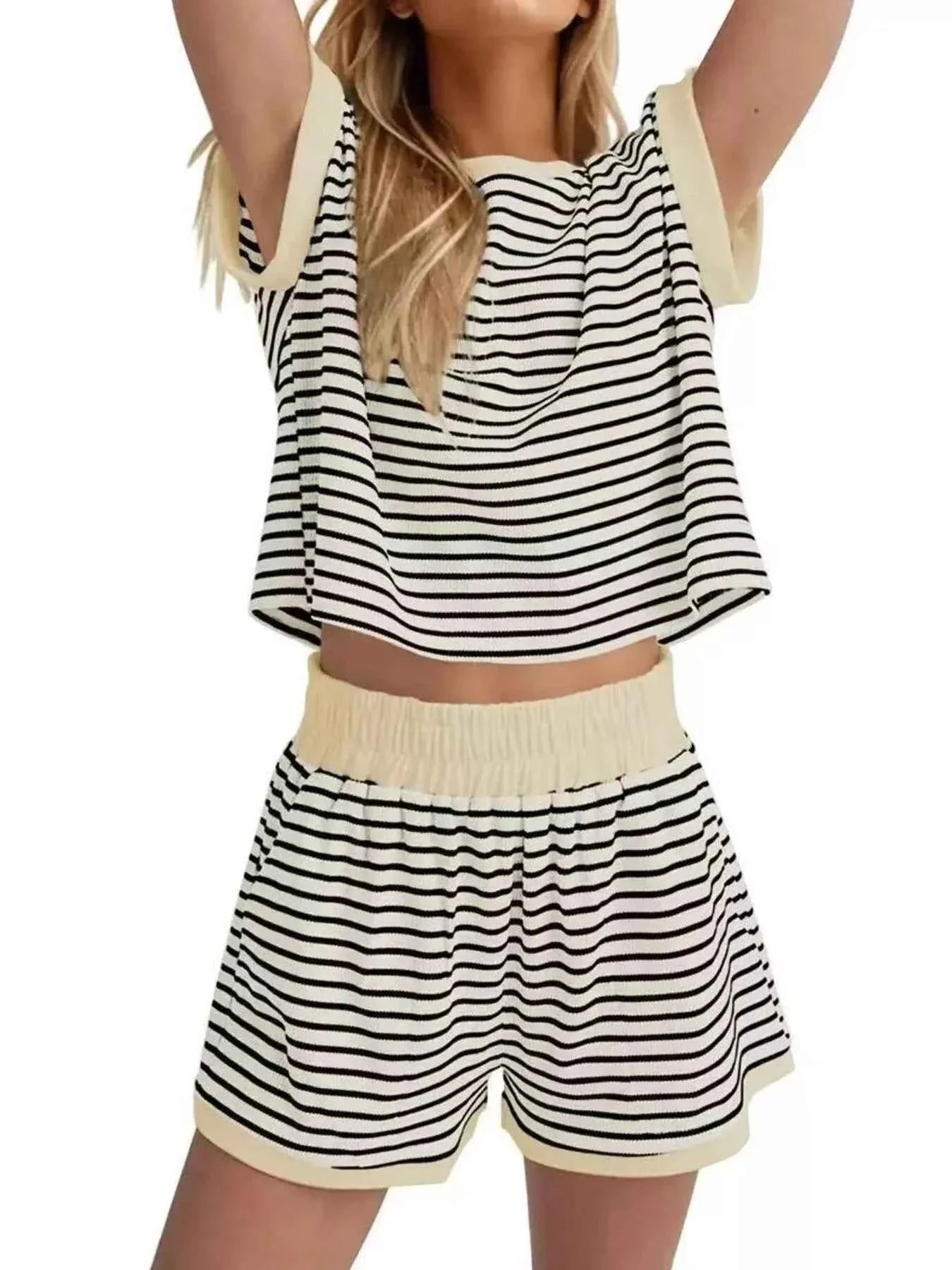 Striped Chic: Plus Size Top & Shorts Set