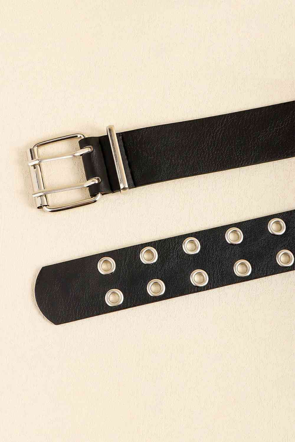 Stylish Chic PU Leather Two Row Eyelet Belt – Durable and Fashion-Forward Design See size chart under “more details”