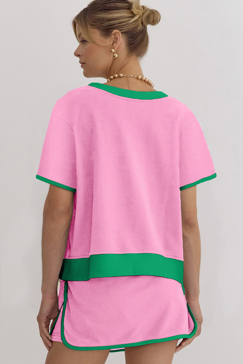 Conjunto de 2 piezas de camiseta y falda pantalón con hombro caído y bloques de color Bonbon