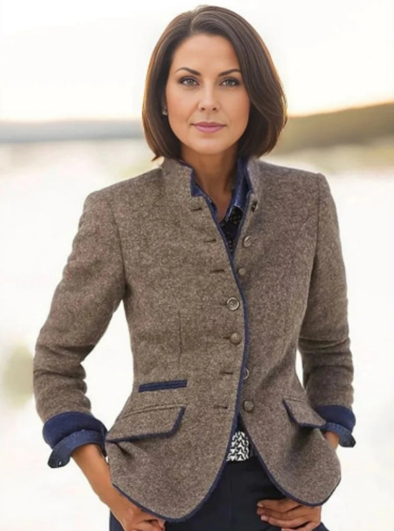 Chaqueta de lana para mujer con bloques de color – Abrigo elegante casual con múltiples botones