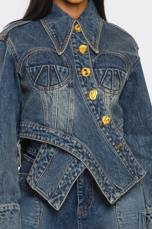 Sculpted Denim Corset Jacket & Short Set See size chart under “more details”
