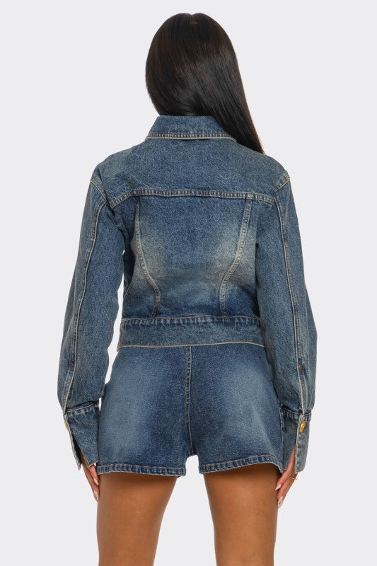Sculpted Denim Corset Jacket & Short Set See size chart under “more details”