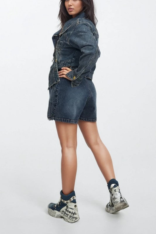 Sculpted Denim Corset Jacket & Short Set See size chart under “more details”