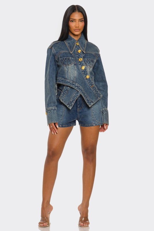 Sculpted Denim Corset Jacket & Short Set See size chart under “more details”