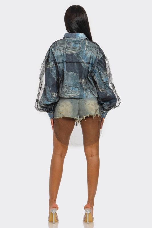 Camisa Oversized de Malla Ilusión Vaquera Ver tabla de tallas en "más detalles"