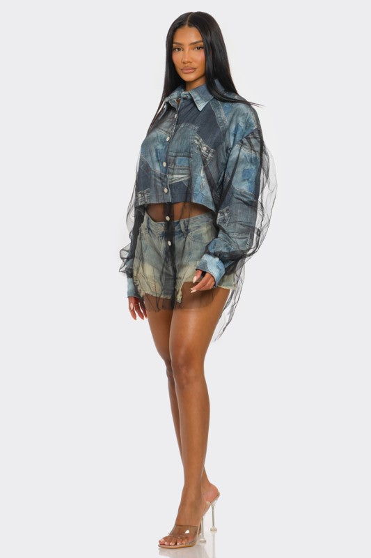 Camisa Oversized de Malla Ilusión Vaquera Ver tabla de tallas en "más detalles"