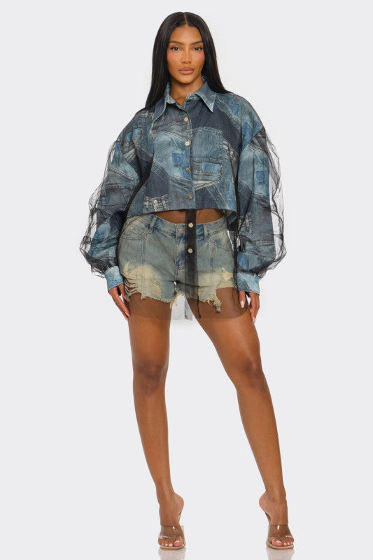 Camisa Oversized de Malla Ilusión Vaquera Ver tabla de tallas en "más detalles"