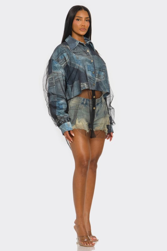 Camisa Oversized de Malla Ilusión Vaquera Ver tabla de tallas en "más detalles"