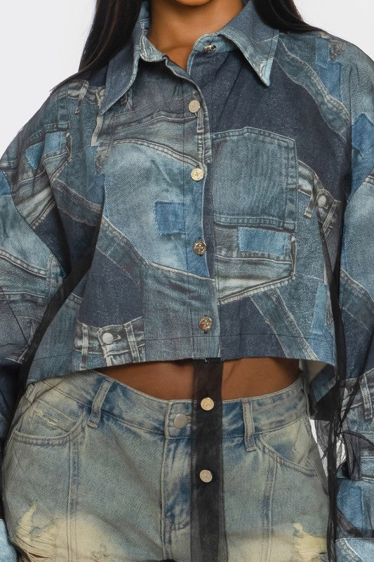 Camisa Oversized de Malla Ilusión Vaquera Ver tabla de tallas en "más detalles"