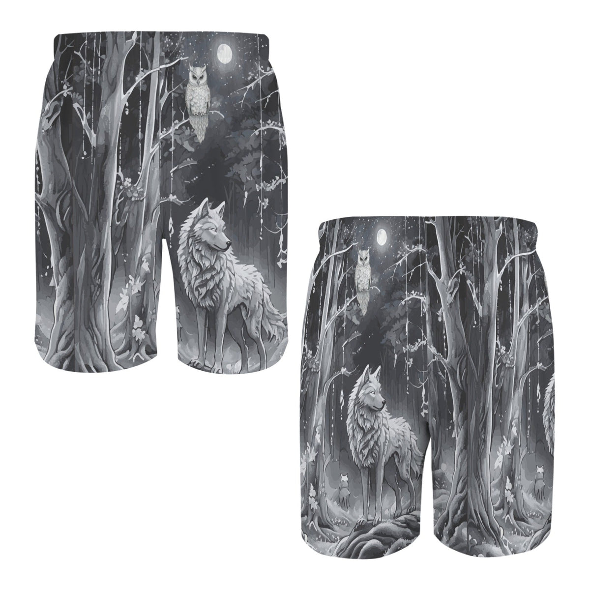 Wolf in Moonlit Forest Men's All Over Print Swim Shorts | Ships from USA
