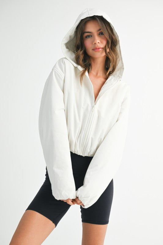Cropped Hooded Zip-Up Puffer Jacket See size chart under “more details”