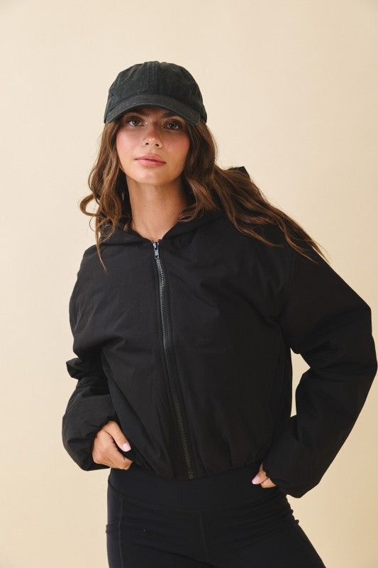 Cropped Hooded Zip-Up Puffer Jacket See size chart under “more details”
