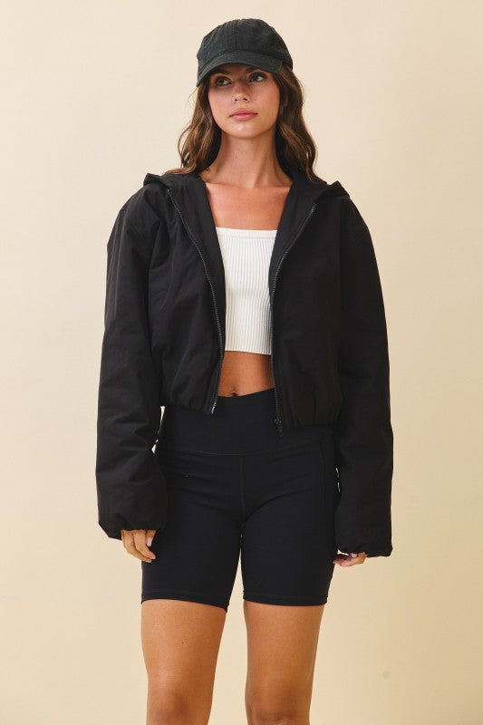 Cropped Hooded Zip-Up Puffer Jacket See size chart under “more details”