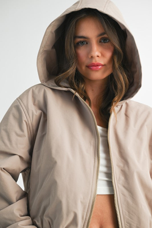 Cropped Hooded Zip-Up Puffer Jacket See size chart under “more details”