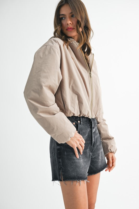 Cropped Hooded Zip-Up Puffer Jacket See size chart under “more details”