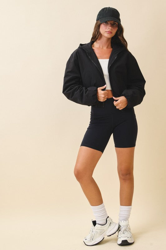 Cropped Hooded Zip-Up Puffer Jacket See size chart under “more details”