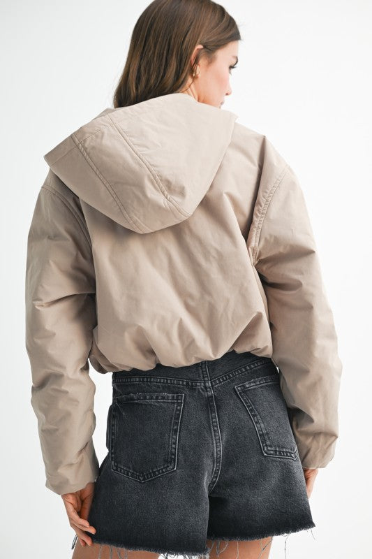 Cropped Hooded Zip-Up Puffer Jacket See size chart under “more details”