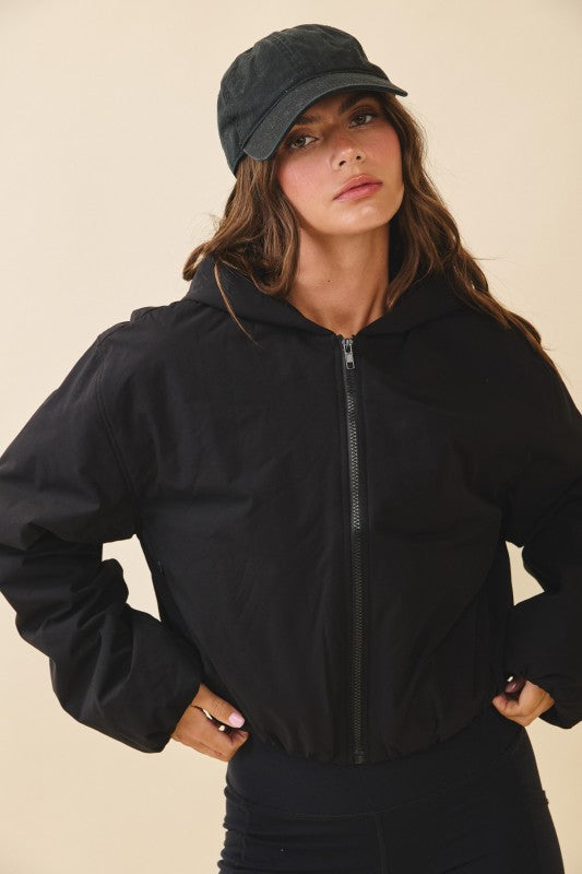 Cropped Hooded Zip-Up Puffer Jacket See size chart under “more details”