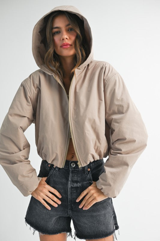 Cropped Hooded Zip-Up Puffer Jacket See size chart under “more details”