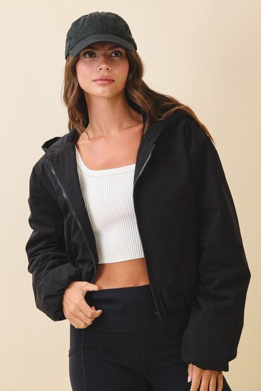 Cropped Hooded Zip-Up Puffer Jacket See size chart under “more details”
